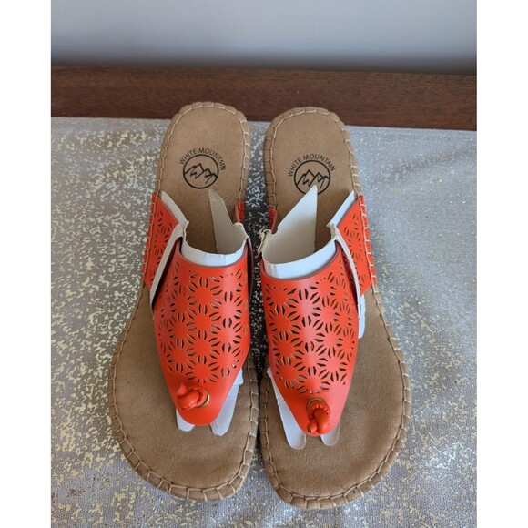 White Mountain Beaux Perforated Thong Espadrille Wedge Sandals Women 9.5 Orange - Picture 2 of 7